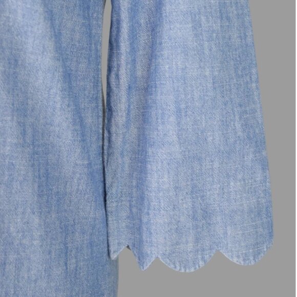 J. BY J. CREW CHAMBRAY DENIM SCALLOPED SLEEVE DRESS - Picture 4 of 7